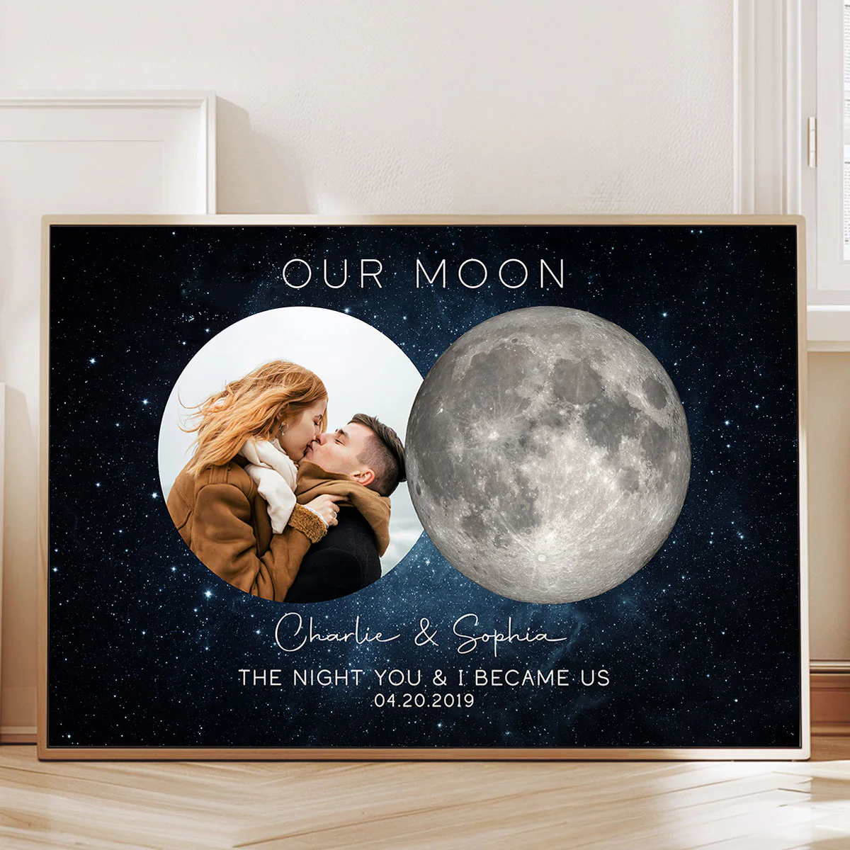 Our Moon Couple Custom Photo Moon Phase Art Anniversary Gift For Him, Gift For Her Wedding Gift Personalized Poster - Image 2