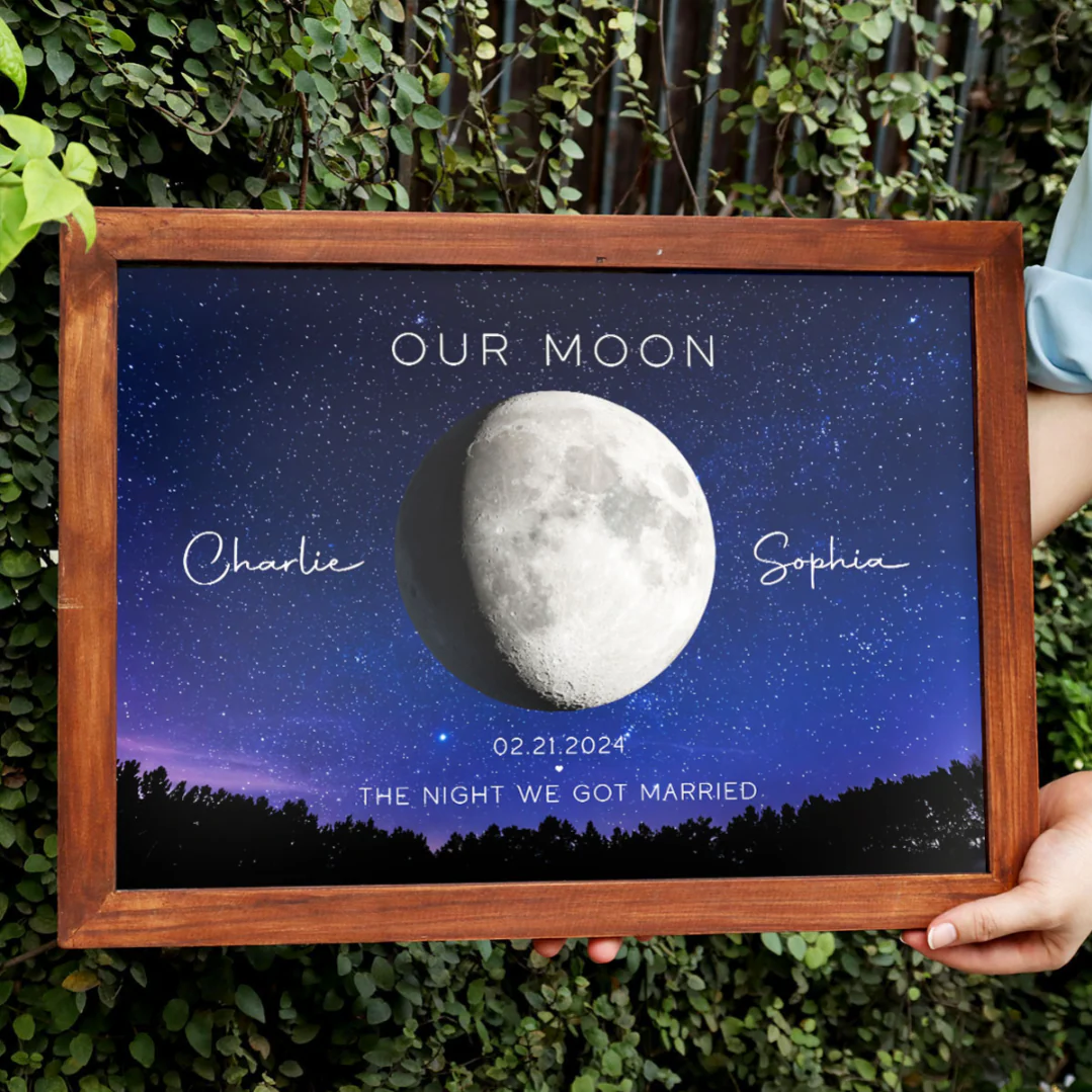 Our Moon Couple Gift Moon Phase Art Anniversary for Wife, Gift for Husband Wedding Anniversary Personalized Poster - Image 4