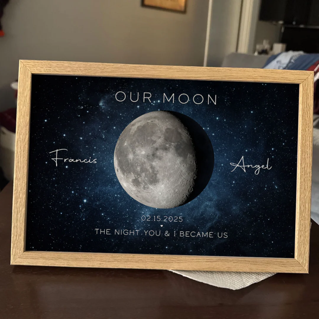 Our Moon Couple Gift Moon Phase Art Anniversary for Wife, Gift for Husband Wedding Anniversary Personalized Poster - Image 7