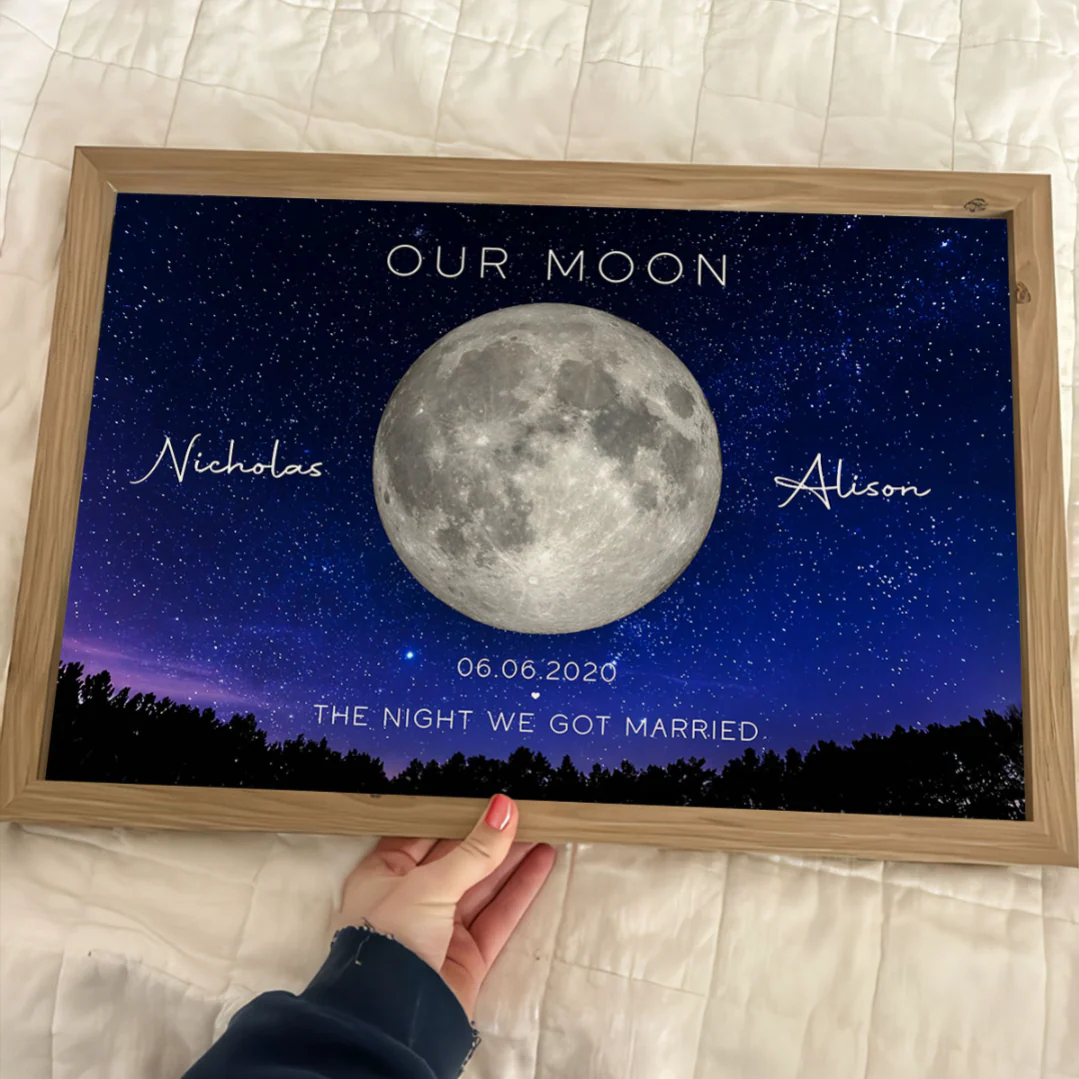 Our Moon Couple Gift Moon Phase Art Anniversary for Wife, Gift for Husband Wedding Anniversary Personalized Poster - Image 8