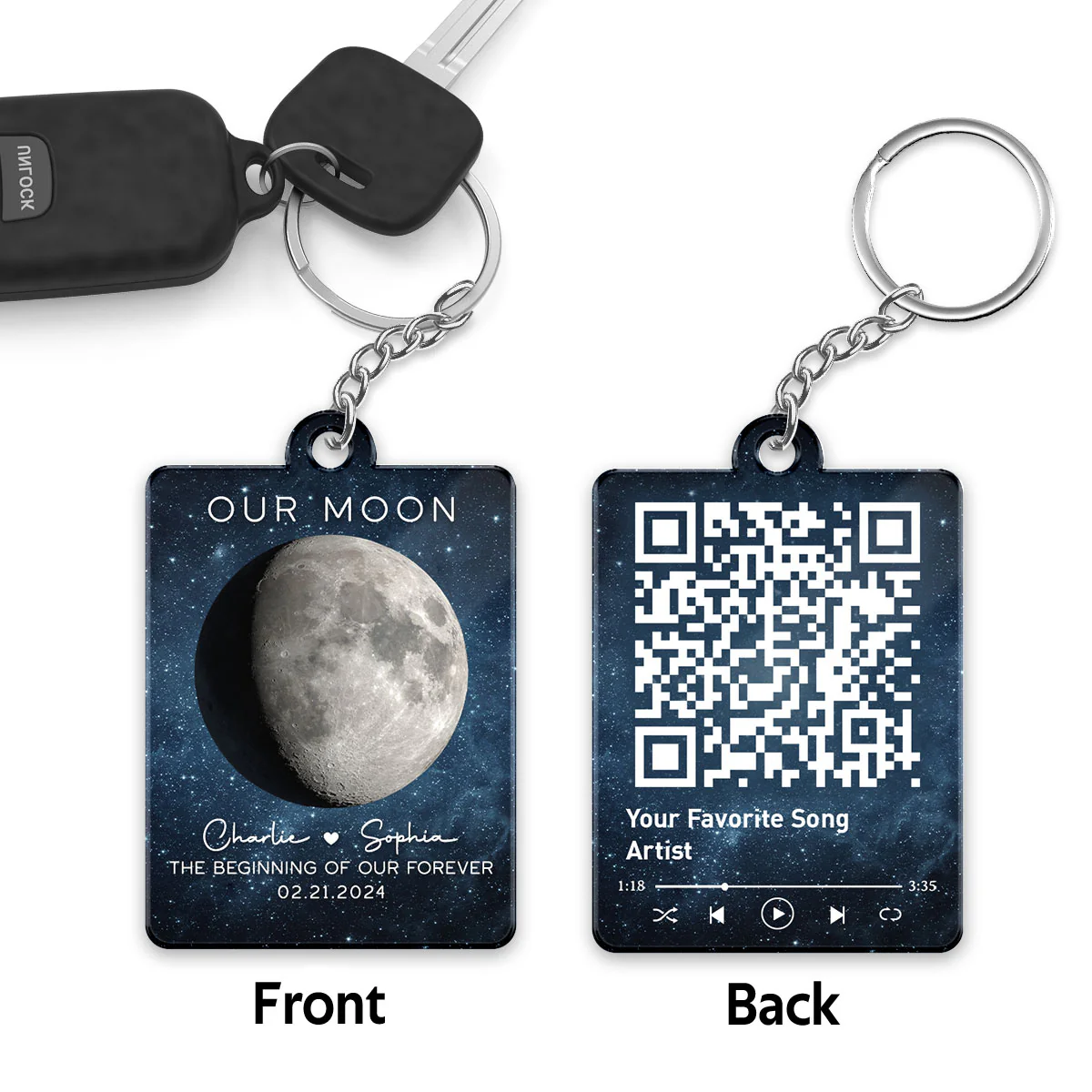 Our Moon Couple Gift Moon Phase Art Anniversary Gift For Him Gift For Her Personalized Acrylic Keychain - Image 3