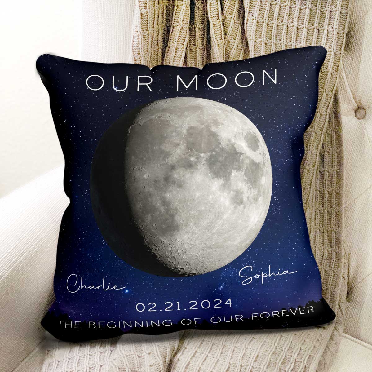 Our Moon Couple Gift Moon Phase Art Anniversary Gift For Him Gift For Her Personalized Pillow - Image 10