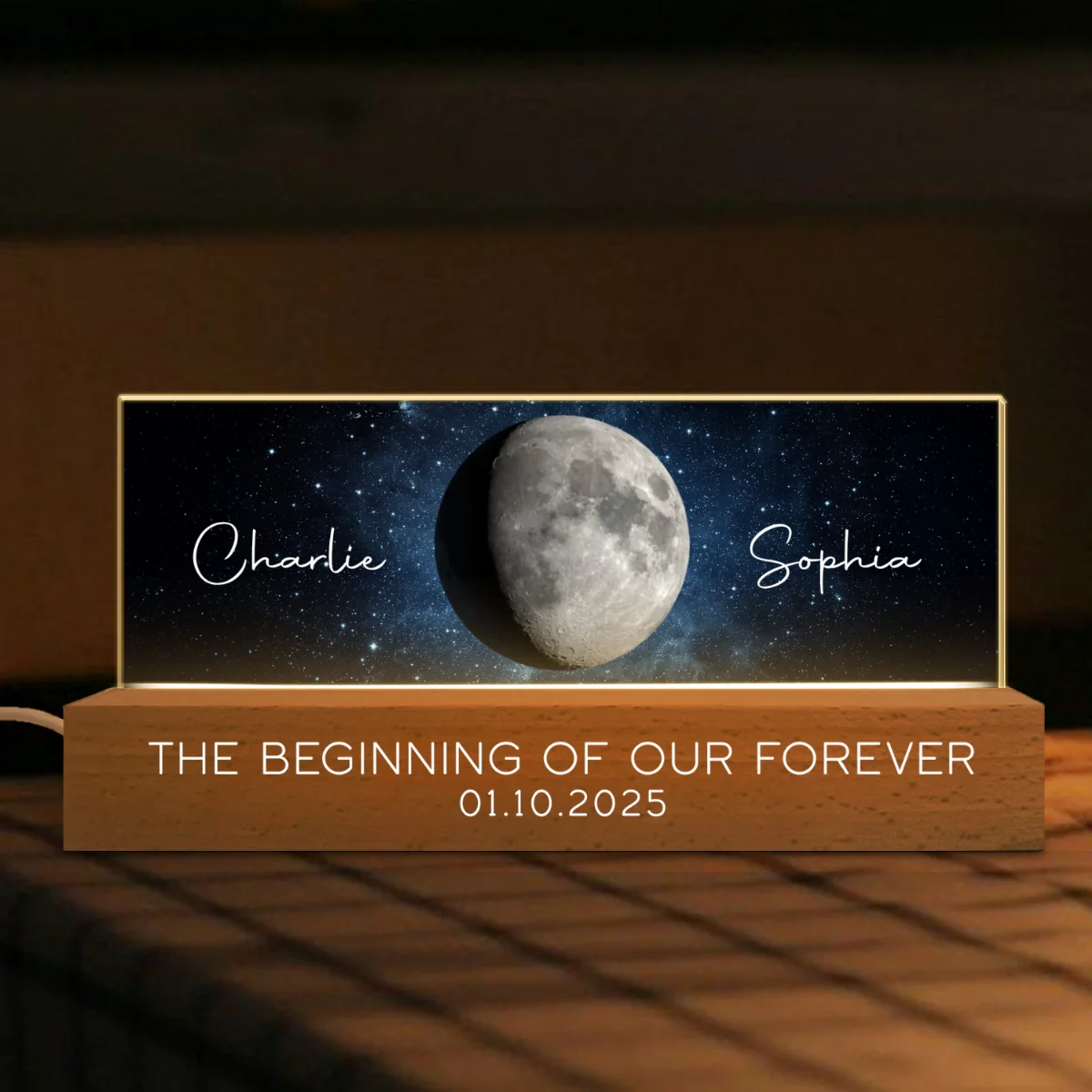 Our Moon Couple Gift Moon Phase Art Personalized Acrylic Block LED Plaque, Gift for Mom, Gift for Grandma, Gift for Wife - Image 8