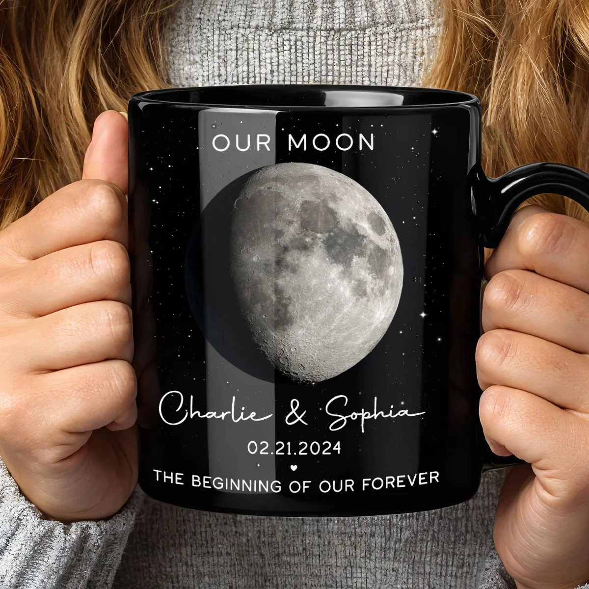 Our Moon Couple Gift Moon Phase Art Anniversary Gift For Him, Gift For Her Wedding Gift Personalized Mug - Image 6