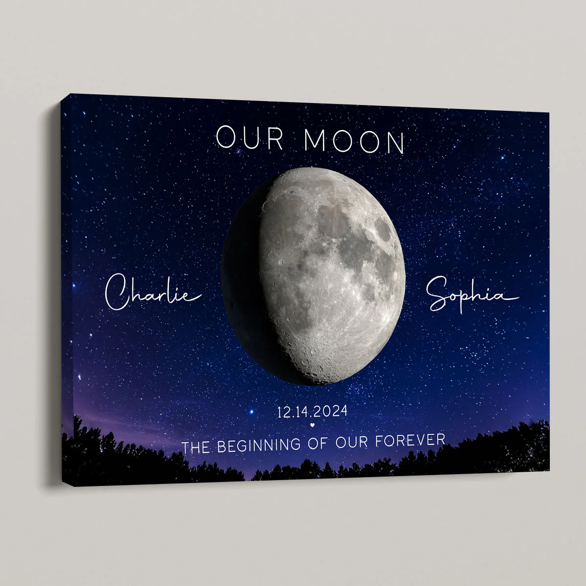 Our Moon Couple Gift Moon Phase Art Anniversary Gift For Wife, Gift for Husband Wedding Gift Personalized Canvas