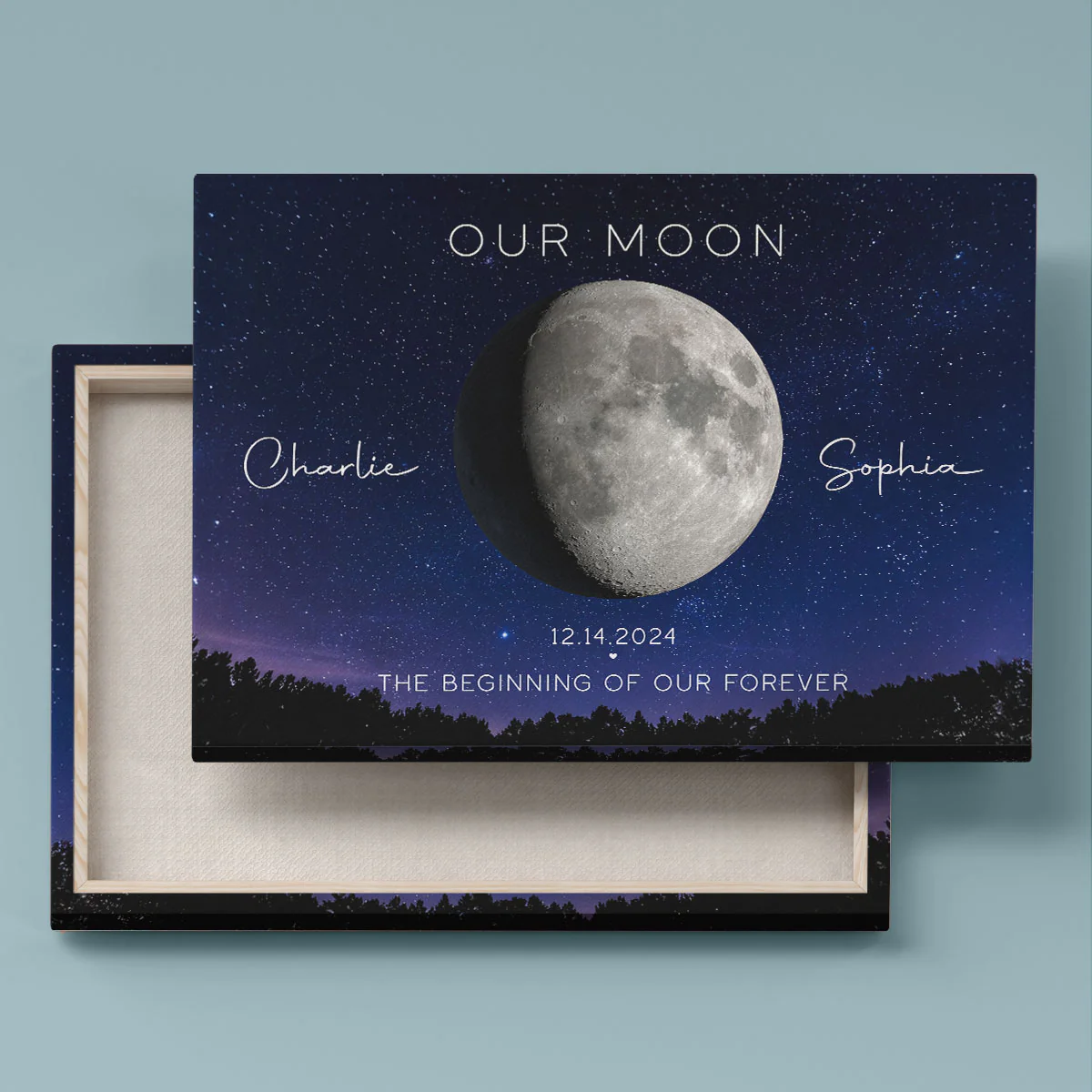 Our Moon Couple Gift Moon Phase Art Anniversary Gift For Wife, Gift for Husband Wedding Gift Personalized Canvas - Image 6