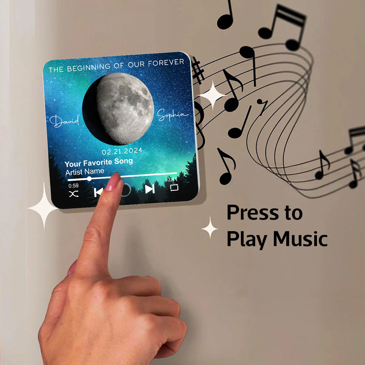 Our Moon Couple Gift Moon Phase Art Wedding Anniversary Gift For Him Gift For Her Personalized Music Fridge Magnet - Image 5