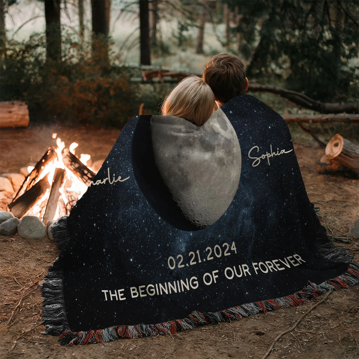 Our Moon Couple Gift Moon Phase Art Wedding Anniversary Gift For Him Gift For Her Personalized Tapestry Woven Blanket - Image 3