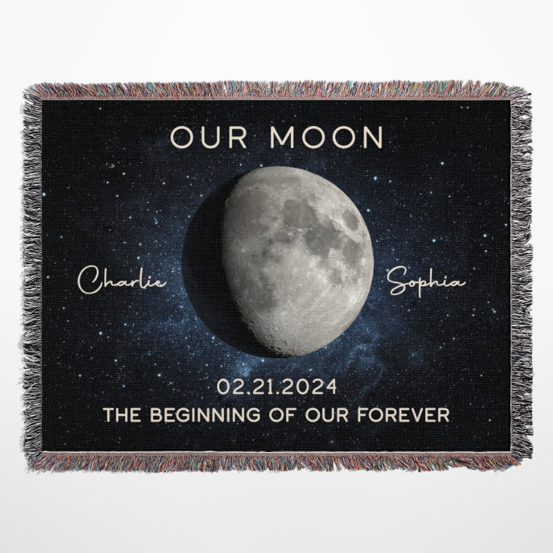 Our Moon Couple Gift Moon Phase Art Wedding Anniversary Gift For Him Gift For Her Personalized Tapestry Woven Blanket - Image 9