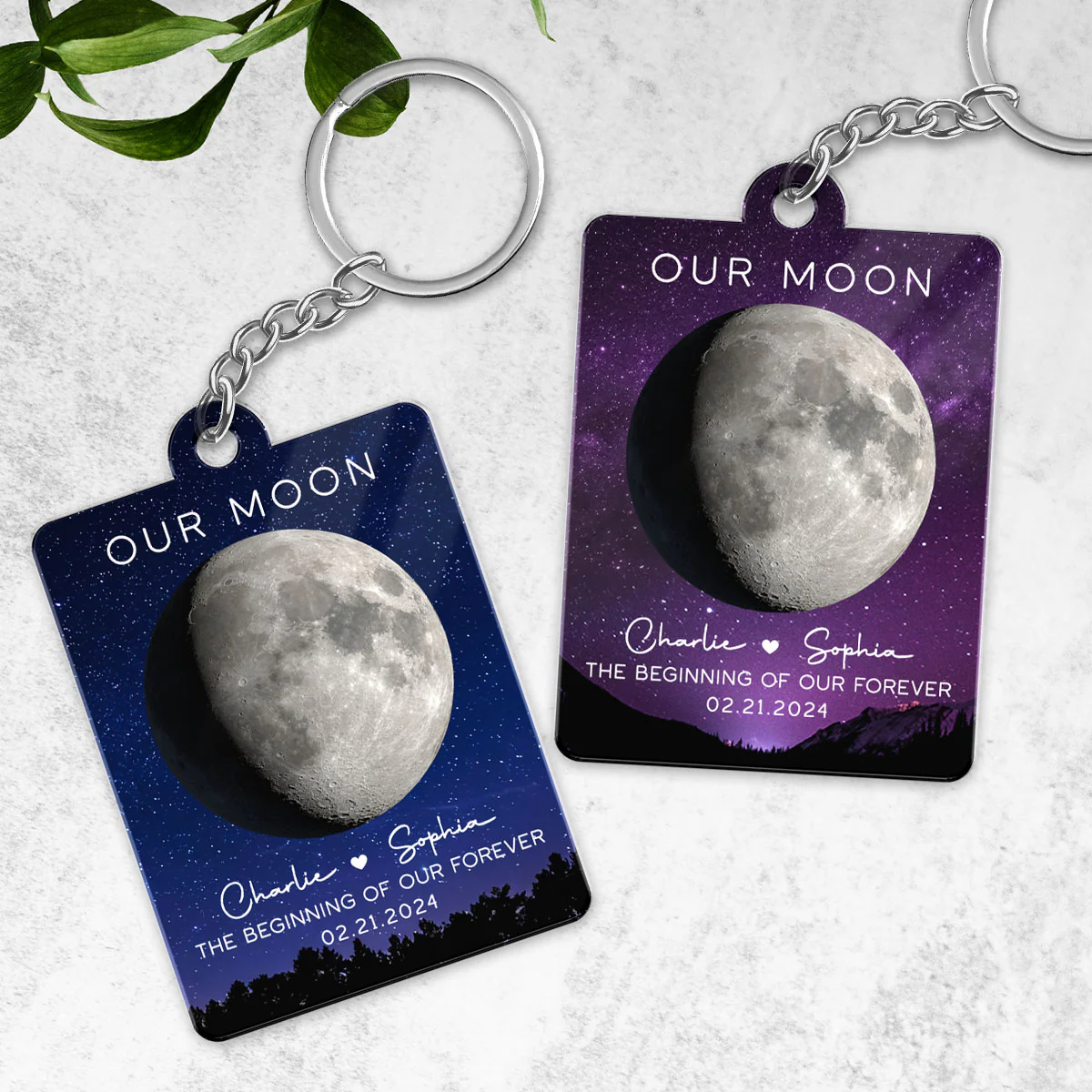 Our Moon Couple Moon Phase Art Anniversary Gift For Him Gift For Her Personalized Acrylic Keychain - Image 3