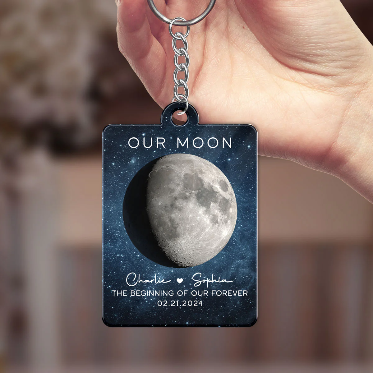 Our Moon Couple Moon Phase Art Anniversary Gift For Him Gift For Her Personalized Acrylic Keychain - Image 4