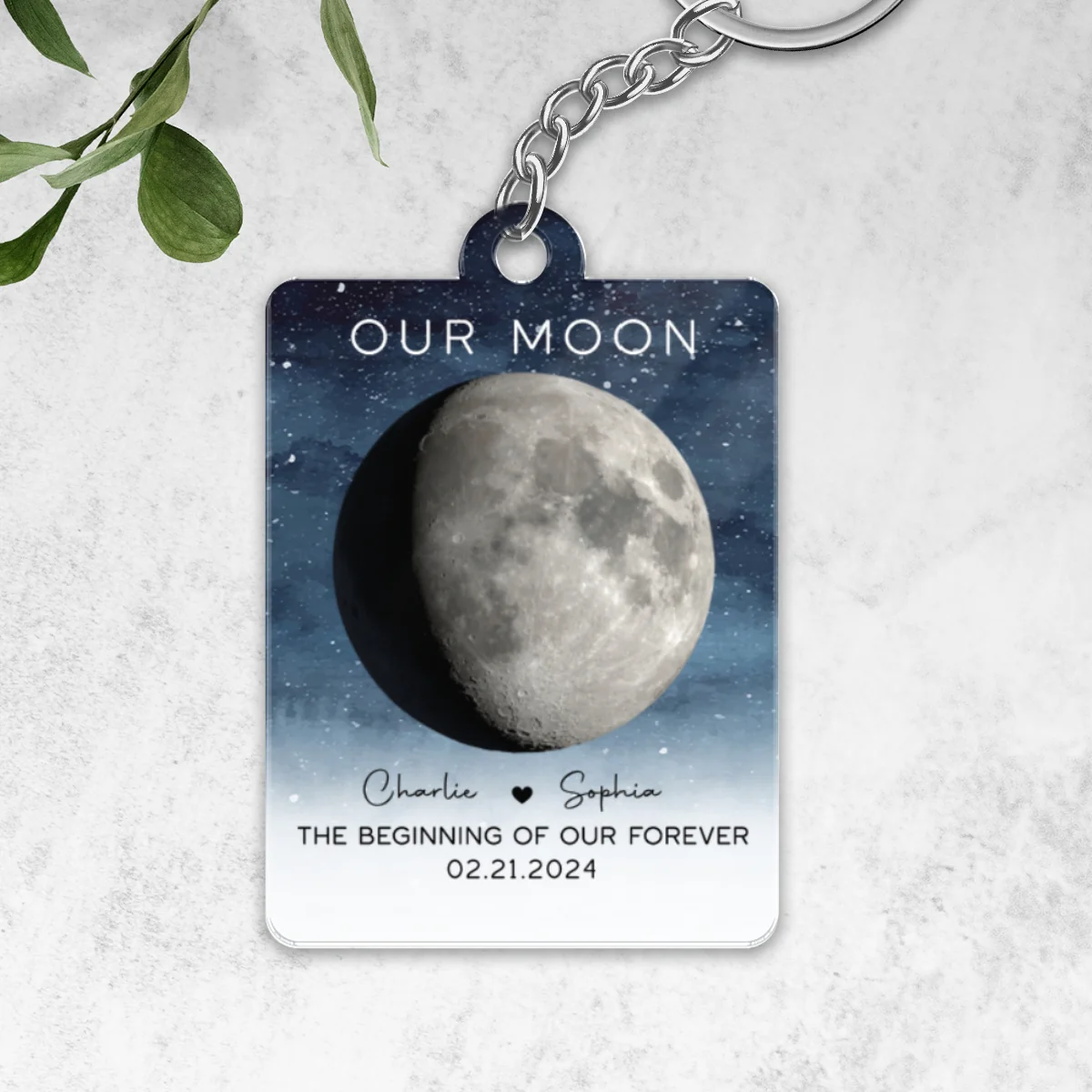 Our Moon Couple Moon Phase Art Anniversary Gift For Him Gift For Her Personalized Acrylic Keychain - Image 7
