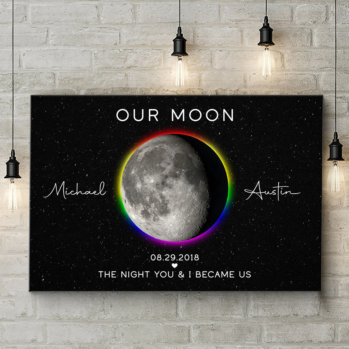 Our Moon LGBTQ Couple Gift Moon Phase Art Personalized Canvas, Pride Month Gift, Anniversary Gift - Image 6