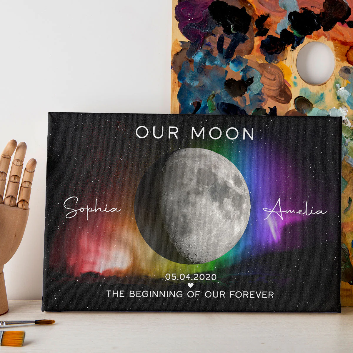 Our Moon LGBTQ Couple Gift Moon Phase Art Personalized Canvas, Pride Month Gift, Anniversary Gift - Image 8
