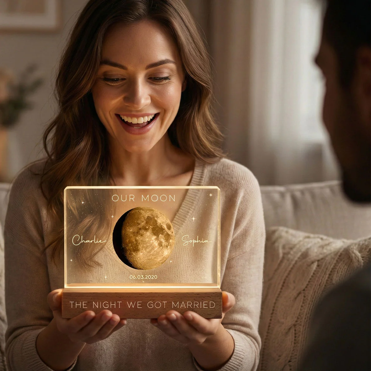 Our Moon Special Day Custom Moon Phase - Personalized Acrylic Block LED Night Light - Valentine's Day Gift For Couple - Image 3