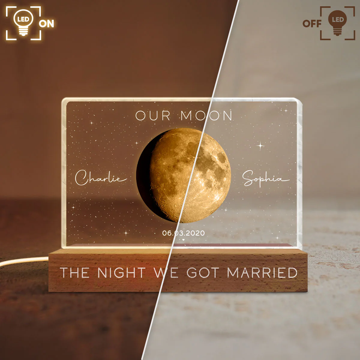 Our Moon Special Day Custom Moon Phase - Personalized Acrylic Block LED Night Light - Valentine's Day Gift For Couple - Image 4