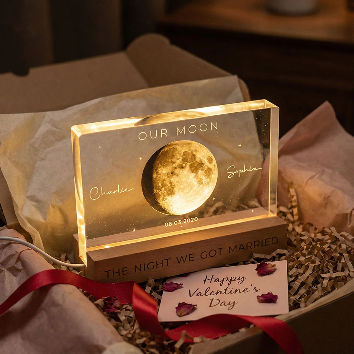Our Moon Special Day Custom Moon Phase - Personalized Acrylic Block LED Night Light - Valentine's Day Gift For Couple - Image 7