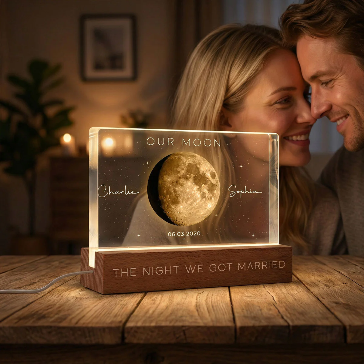 Our Moon Special Day Custom Moon Phase - Personalized Acrylic Block LED Night Light - Valentine's Day Gift For Couple - Image 8