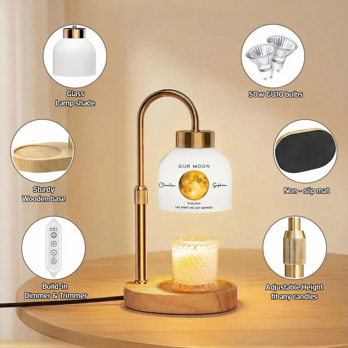 Our Moon Special Day Custom Moon Phase - Personalized Candle Warmer Lamp - Anniversary Gift For Wife, Gift for Husband - Image 8