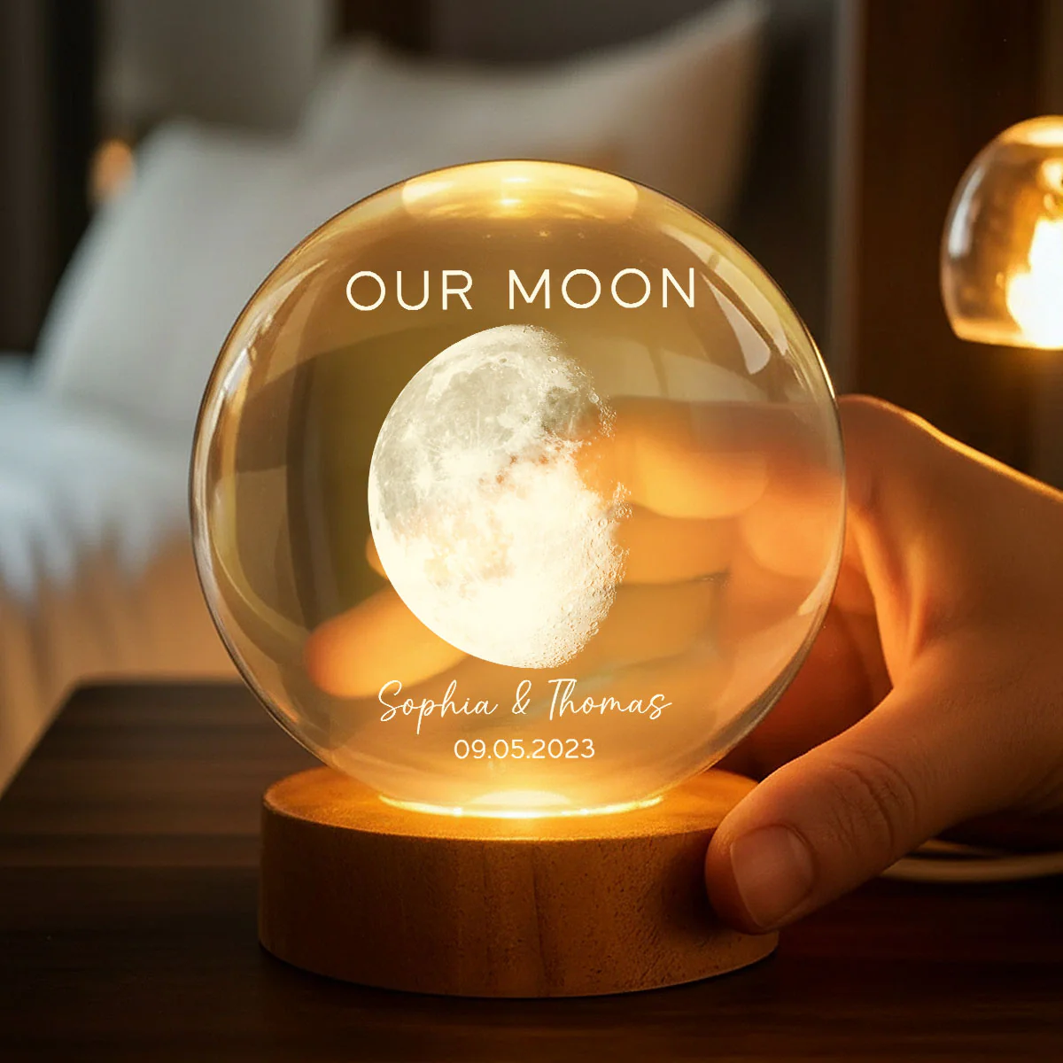Our Moon Special Day Custom Moon Phase - Personalized Crystal Ball LED Night Light - Valentine's Day Gift For Couple - Image 4