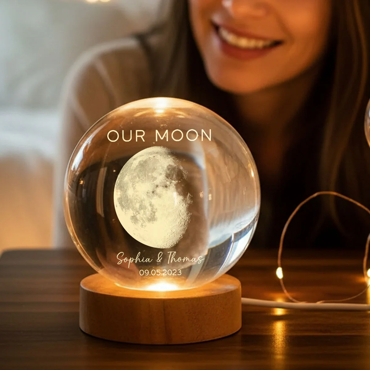 Our Moon Special Day Custom Moon Phase - Personalized Crystal Ball LED Night Light - Valentine's Day Gift For Couple - Image 8