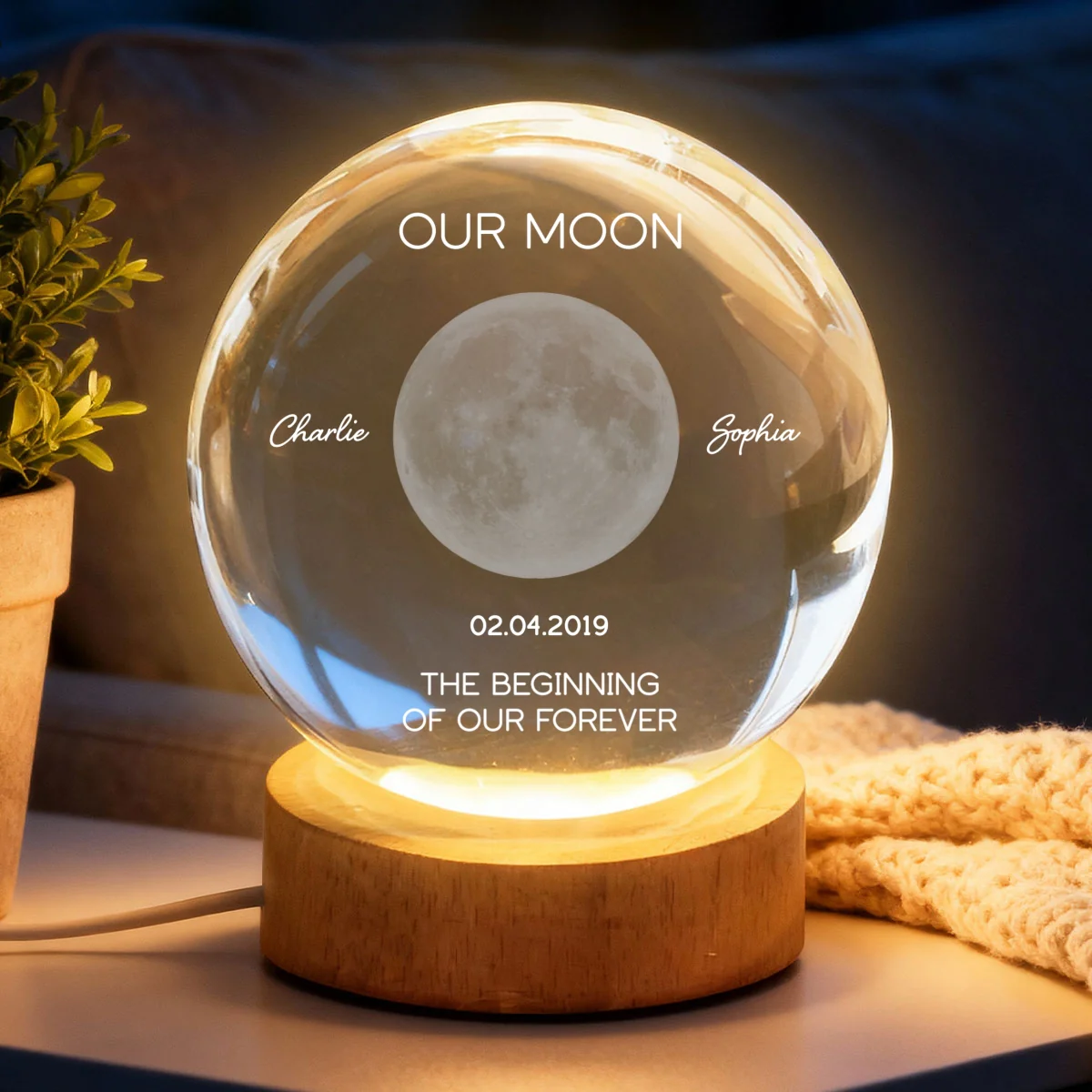 Our Moon Special Date, Custom Moon Phase by Date - Personalized Crystal Ball Night Light - Heartfelt Anniversary Gift for her, for him - Image 10