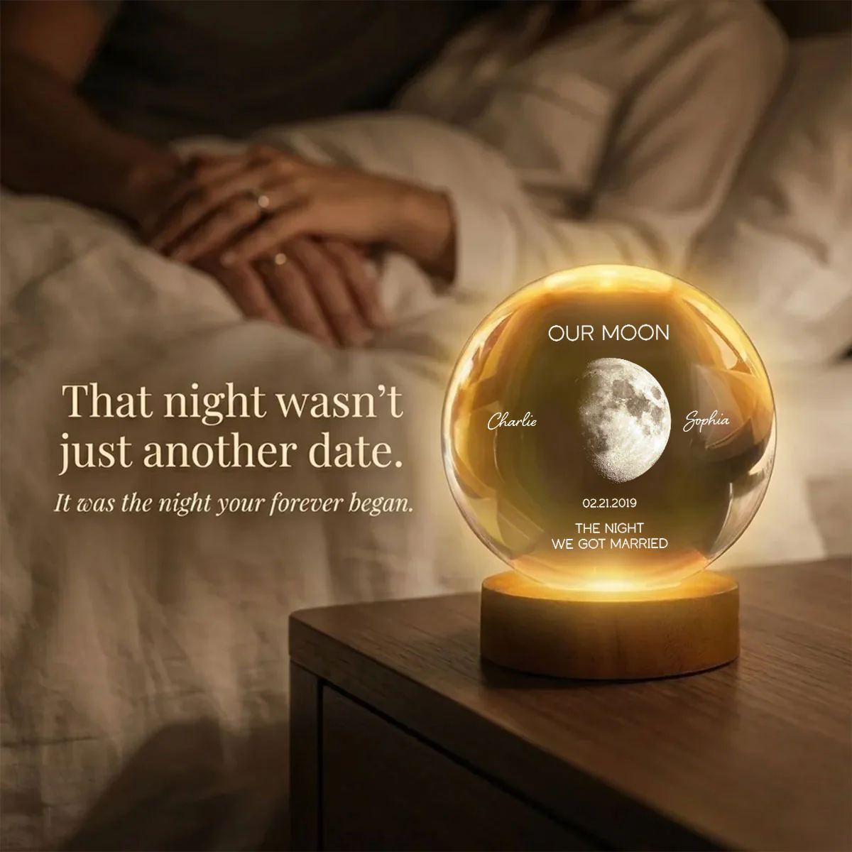 Our Moon Special Date, Custom Moon Phase by Date - Personalized Crystal Ball Night Light - Heartfelt Anniversary Gift for her, for him - Image 3