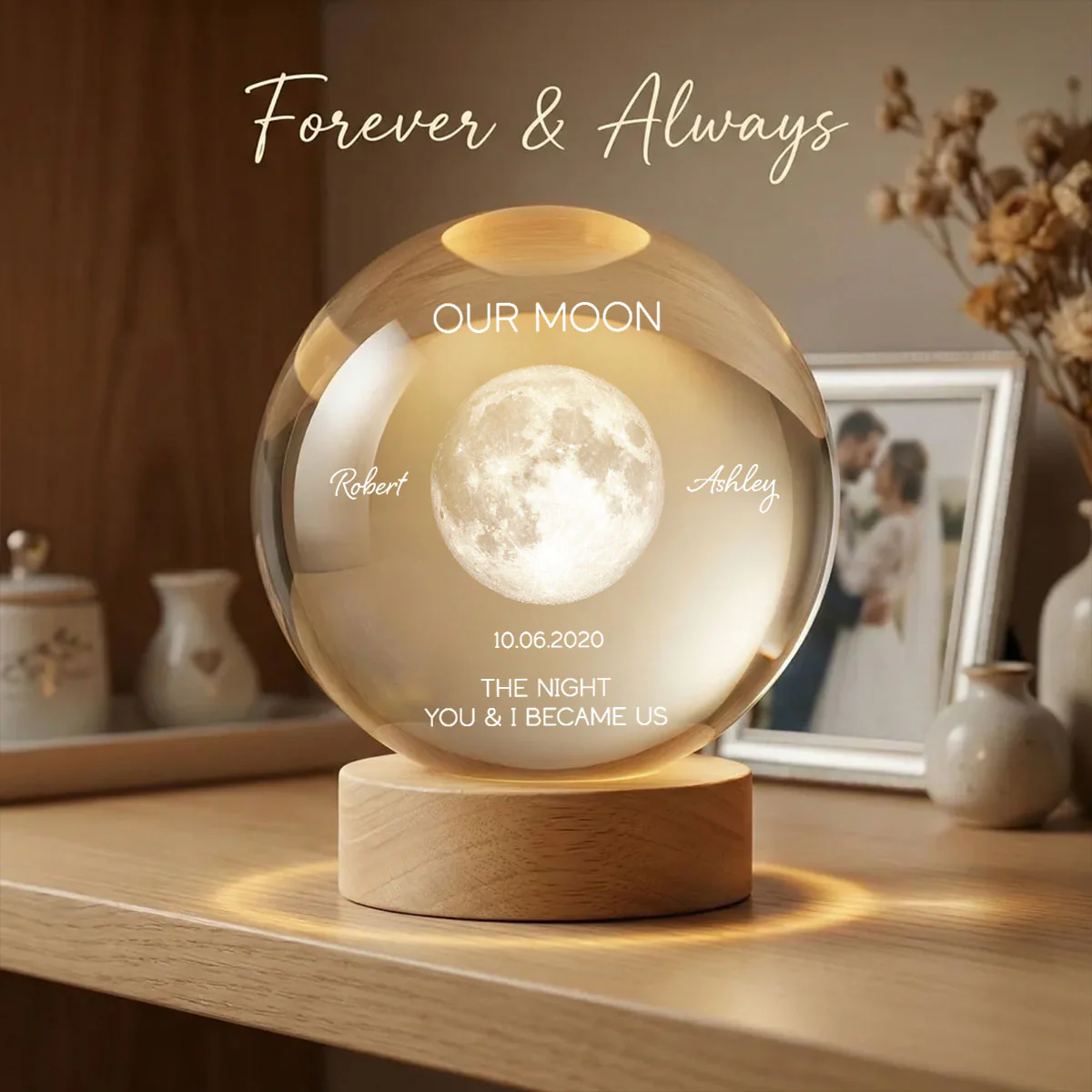 Our Moon Special Date, Custom Moon Phase by Date - Personalized Crystal Ball Night Light - Heartfelt Anniversary Gift for her, for him - Image 6