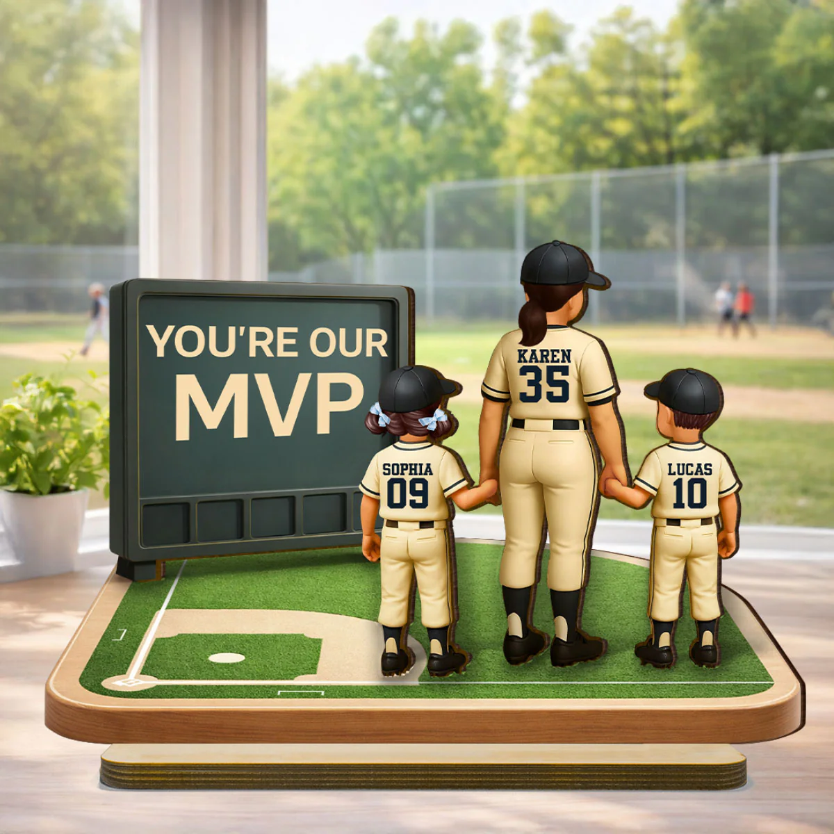 Our MVP Baseball Mom - Personalized 2-Layered Wooden Plaque - Sentimental Keepsake, Mother's Day Gift for Mom, Wife