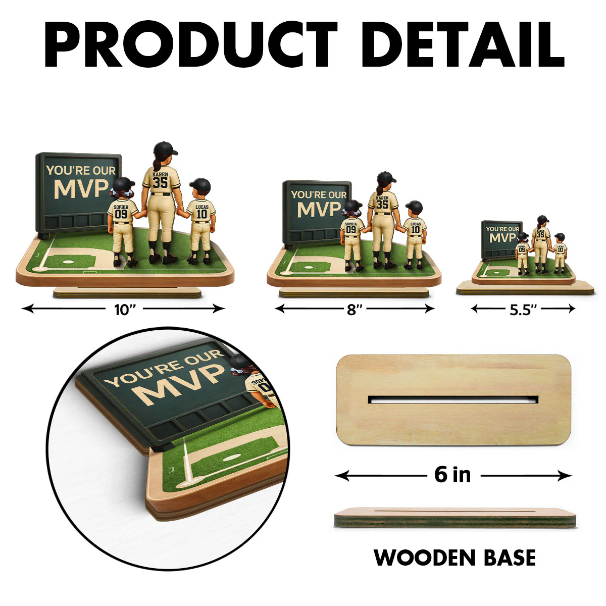 Our MVP Baseball Mom - Personalized 2-Layered Wooden Plaque - Sentimental Keepsake, Mother's Day Gift for Mom, Wife - Image 8