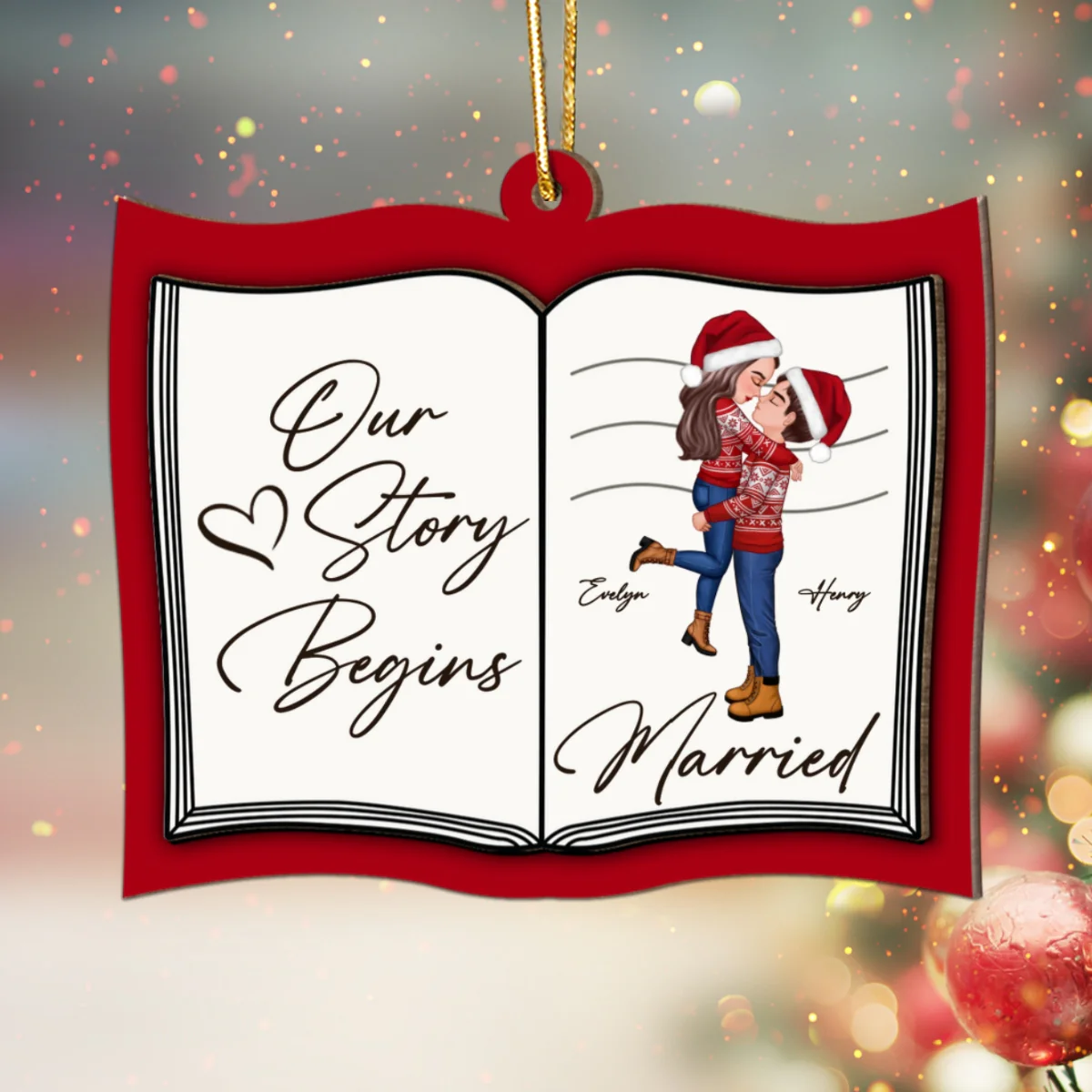Our Next Chapter Married Storybook Couple Personalized 2-Layer Wooden Ornament, Christmas Gift For Married, Newlywed, Engaged Couple - Image 11