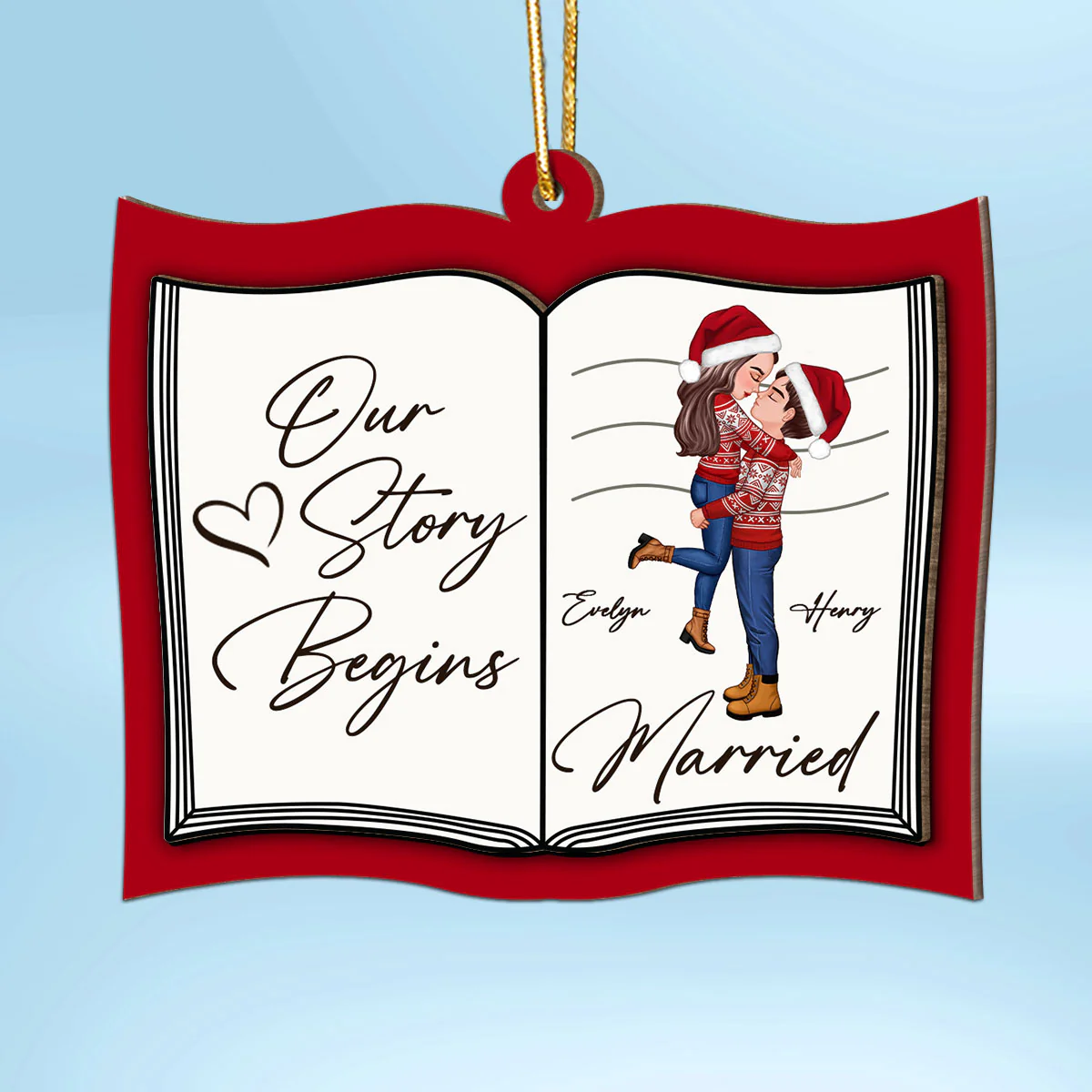Our Next Chapter Married Storybook Couple Personalized 2-Layer Wooden Ornament, Christmas Gift For Married, Newlywed, Engaged Couple - Image 2