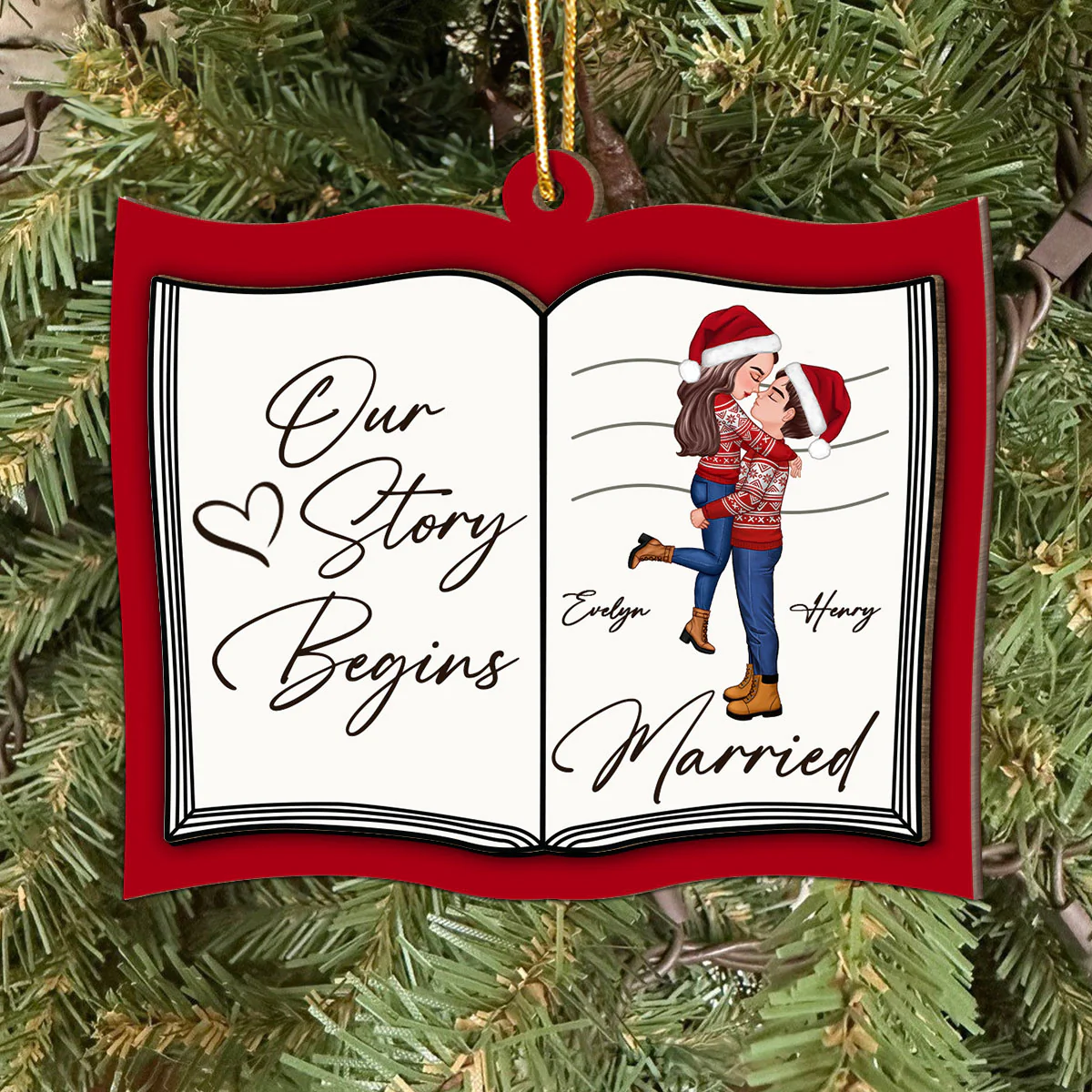 Our Next Chapter Married Storybook Couple Personalized 2-Layer Wooden Ornament, Christmas Gift For Married, Newlywed, Engaged Couple - Image 3