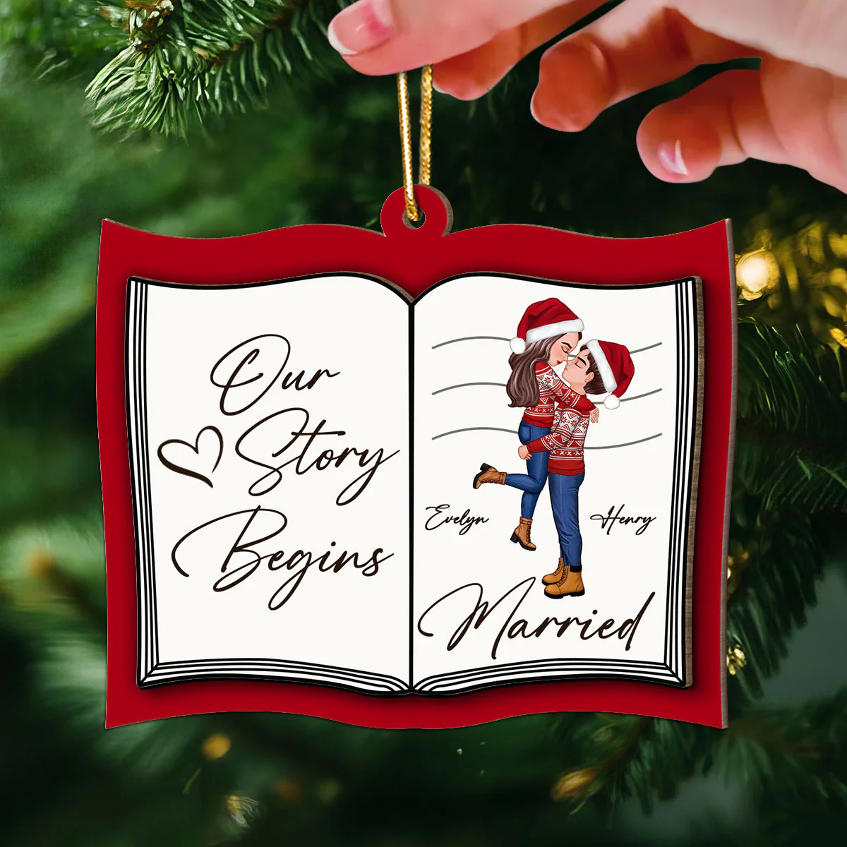 Our Next Chapter Married Storybook Couple Personalized 2-Layer Wooden Ornament, Christmas Gift For Married, Newlywed, Engaged Couple - Image 4