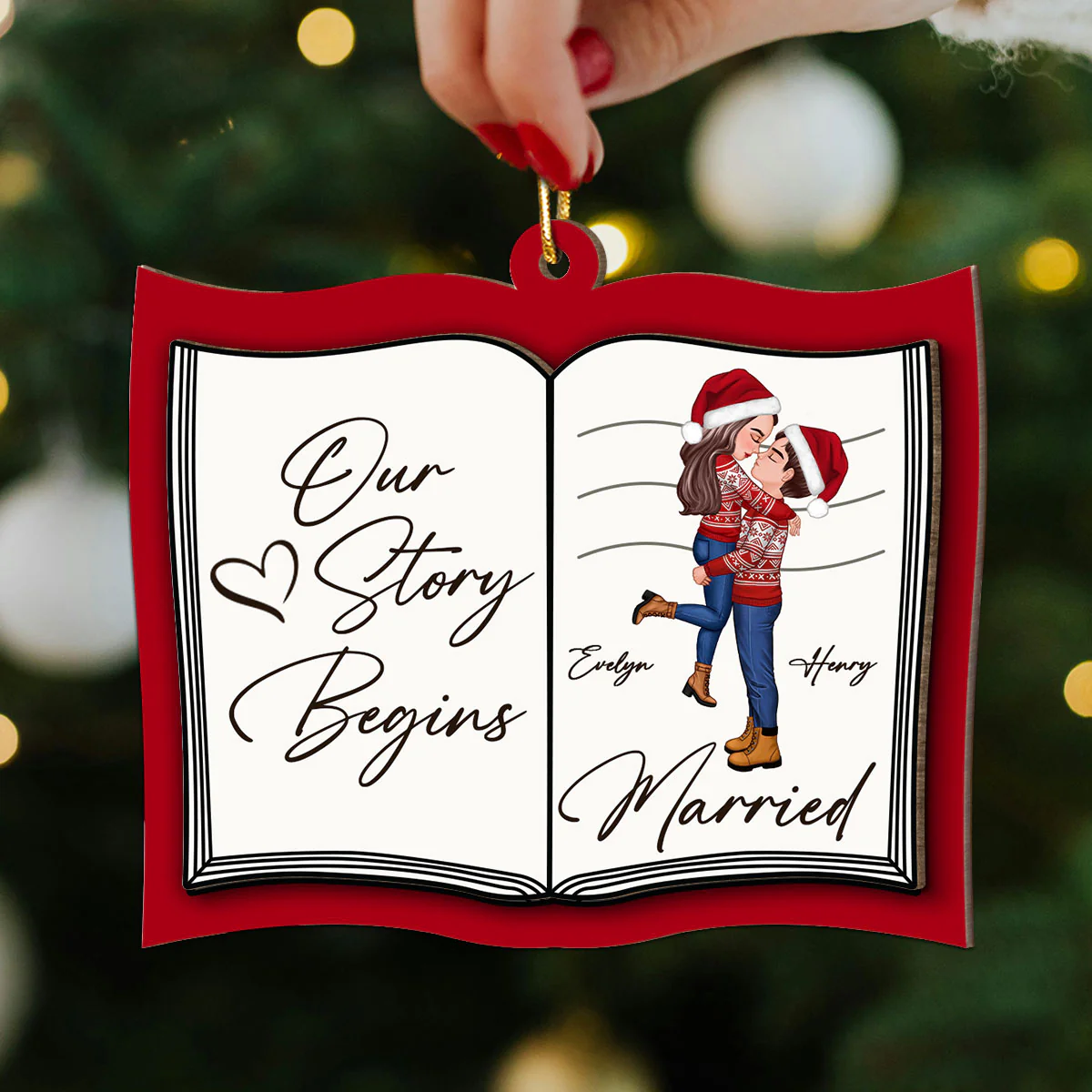 Our Next Chapter Married Storybook Couple Personalized 2-Layer Wooden Ornament, Christmas Gift For Married, Newlywed, Engaged Couple - Image 5