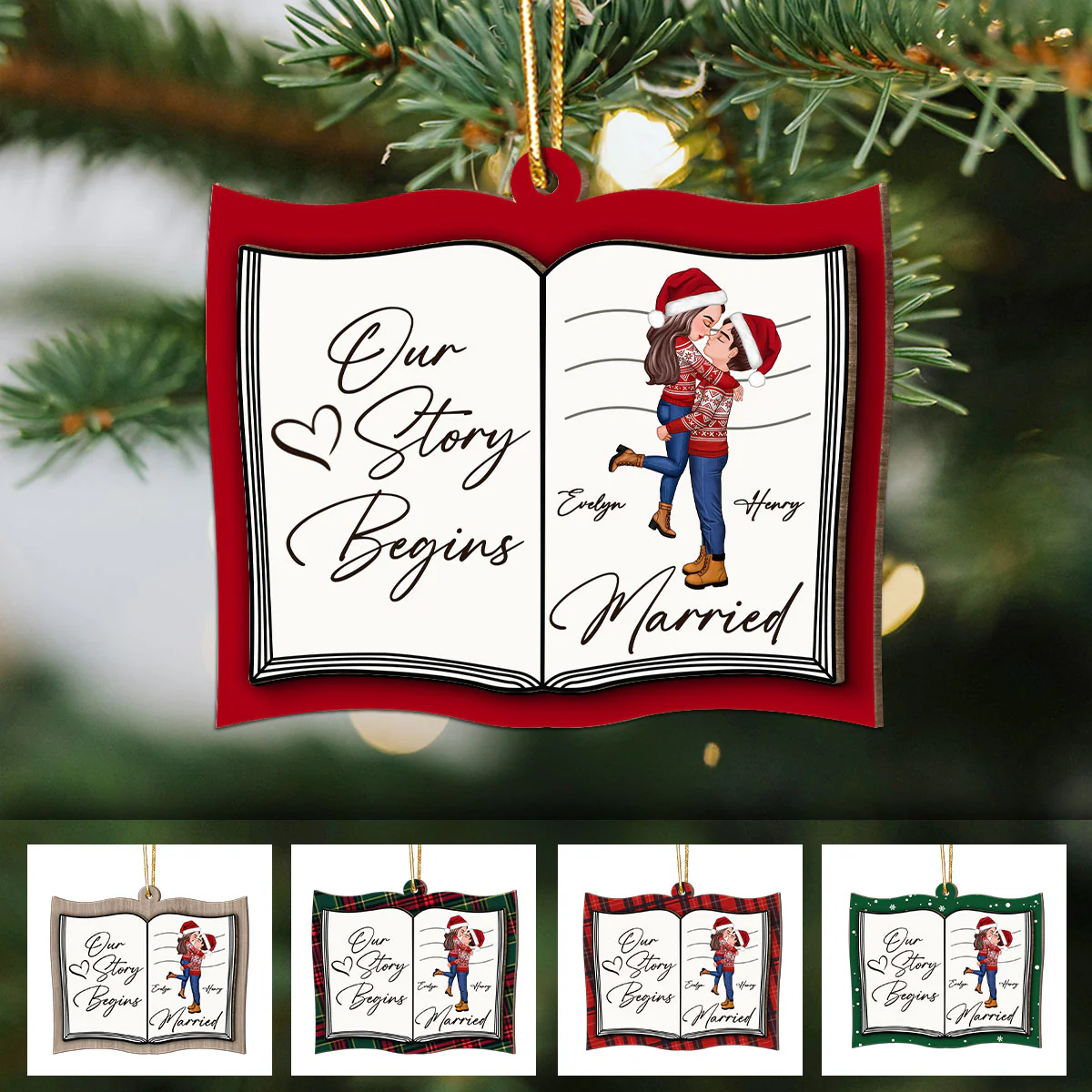 Our Next Chapter Married Storybook Couple Personalized 2-Layer Wooden Ornament, Christmas Gift For Married, Newlywed, Engaged Couple - Image 6