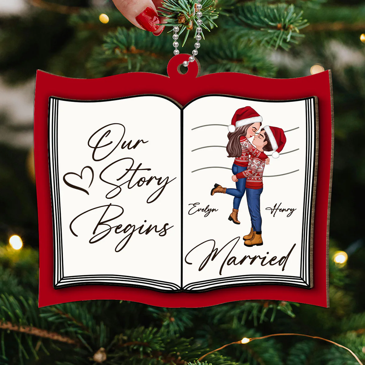 Our Next Chapter Married Storybook Couple Personalized 2-Layer Wooden Ornament, Christmas Gift For Married, Newlywed, Engaged Couple - Image 7