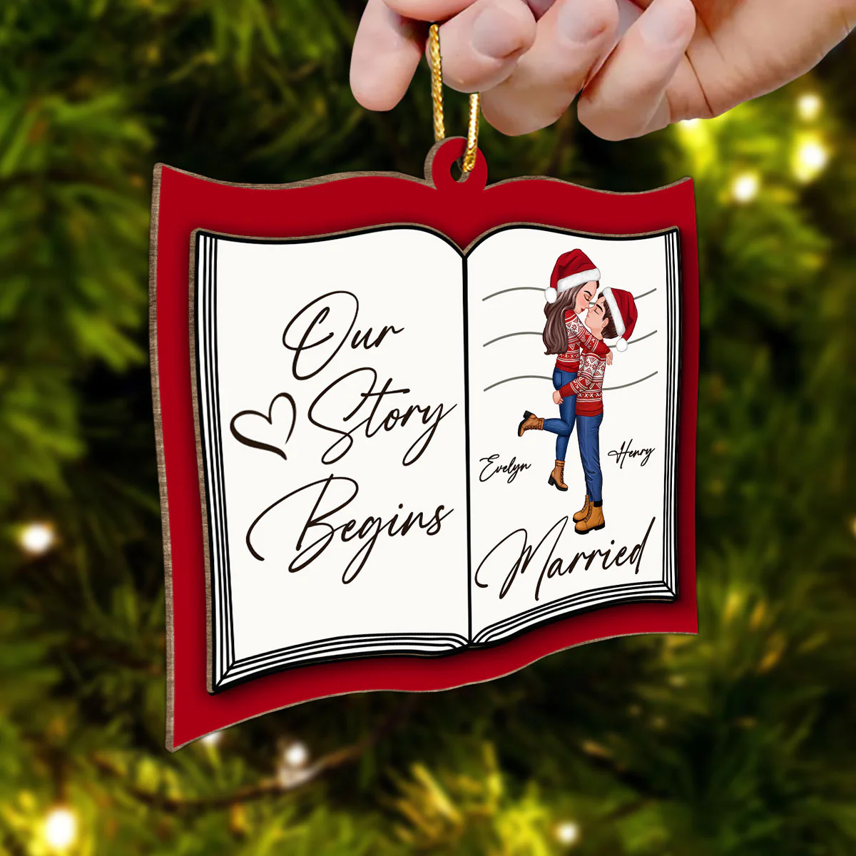 Our Next Chapter Married Storybook Couple Personalized 2-Layer Wooden Ornament, Christmas Gift For Married, Newlywed, Engaged Couple - Image 8