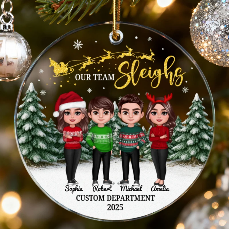 Our Team Sleighs Best Team Ever - Personalized Acrylic Ornament, Company Christmas Gift For Staff, For Employees - Image 11