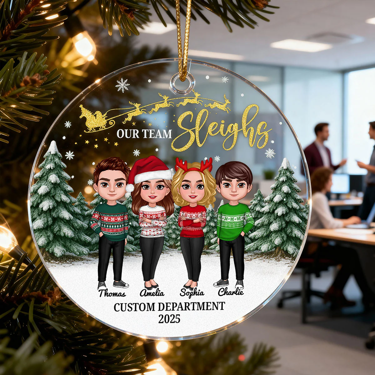 Our Team Sleighs Best Team Ever - Personalized Acrylic Ornament, Company Christmas Gift For Staff, For Employees - Image 2