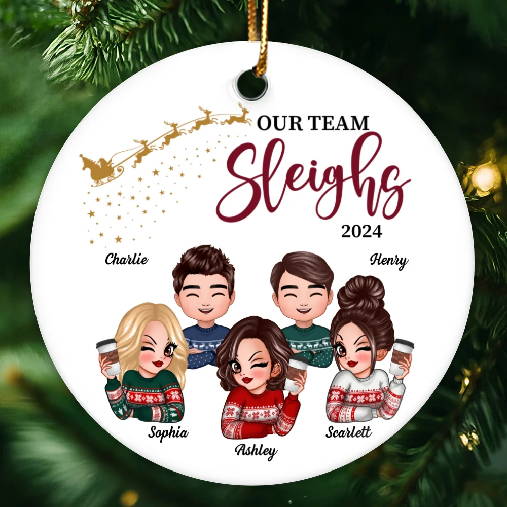 Our Team Sleighs Personalized Ceramic Ornament, Funny Christmas Gift For Colleagues, Coworkers, Boss - Image 7