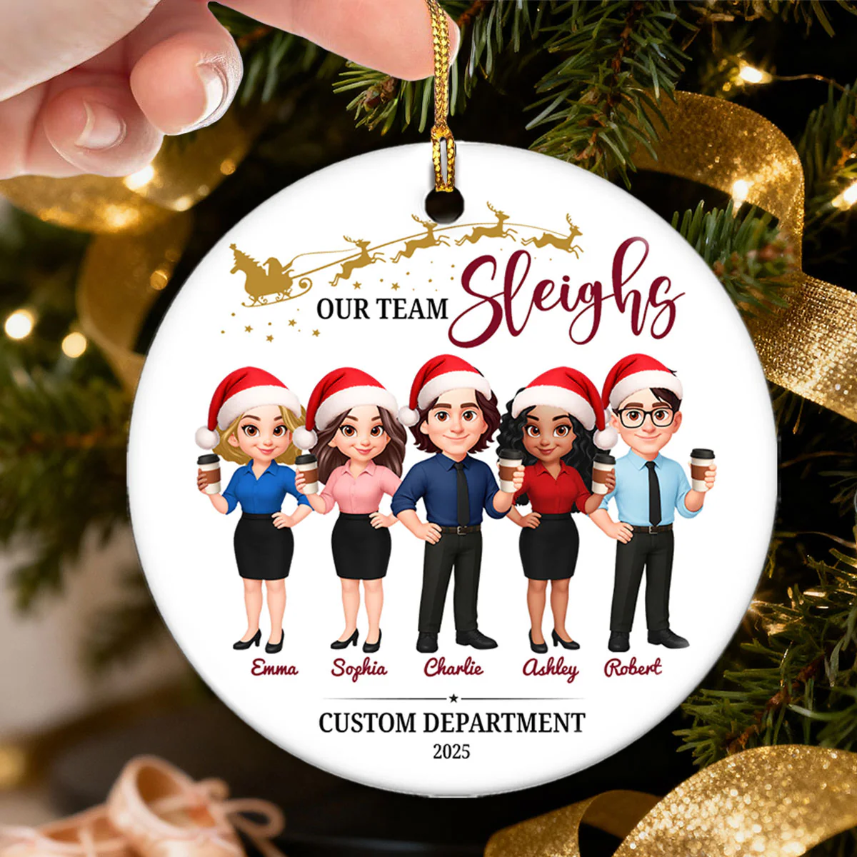 Our Team Sleighs - Personalized Ceramic Ornament - Funny Gift For Work Besties, Colleagues - Image 2