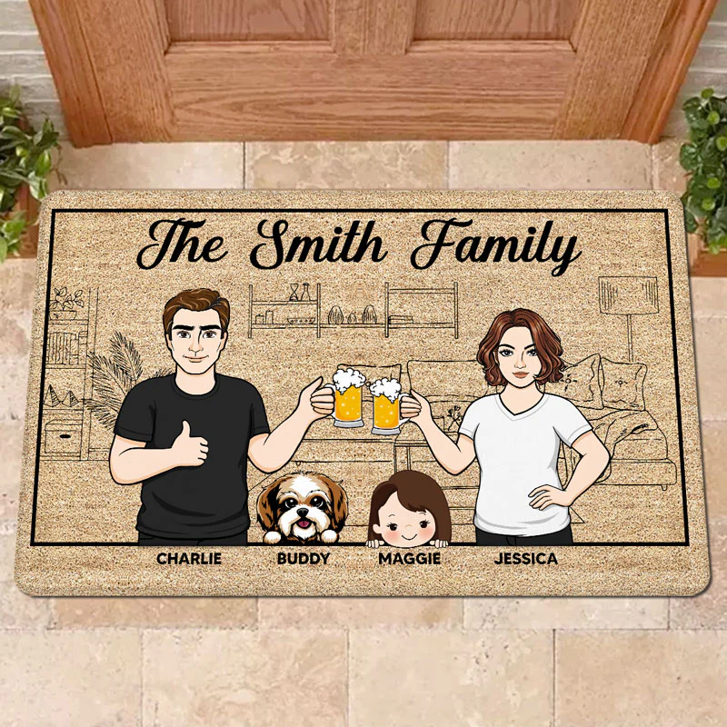 Outline Background Family Kids Dogs Cats Home Sweet Home Personalized Doormat - Image 2