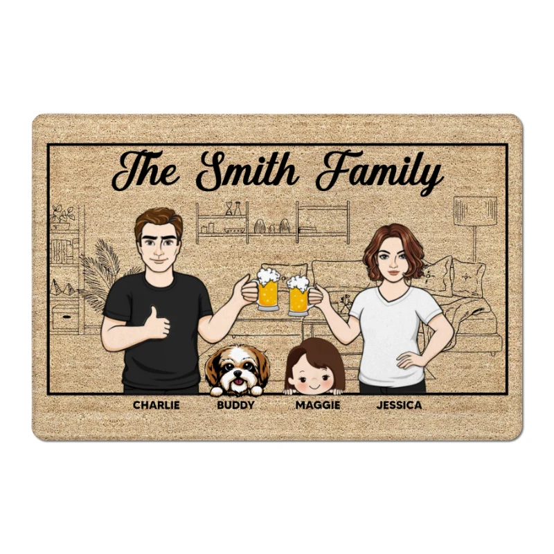 Outline Background Family Kids Dogs Cats Home Sweet Home Personalized Doormat - Image 3