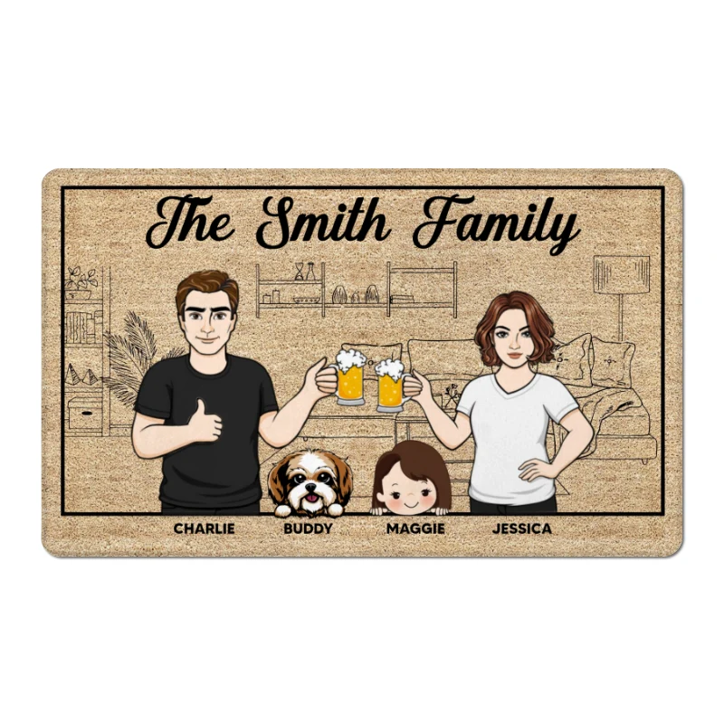 Outline Background Family Kids Dogs Cats Home Sweet Home Personalized Doormat - Image 5