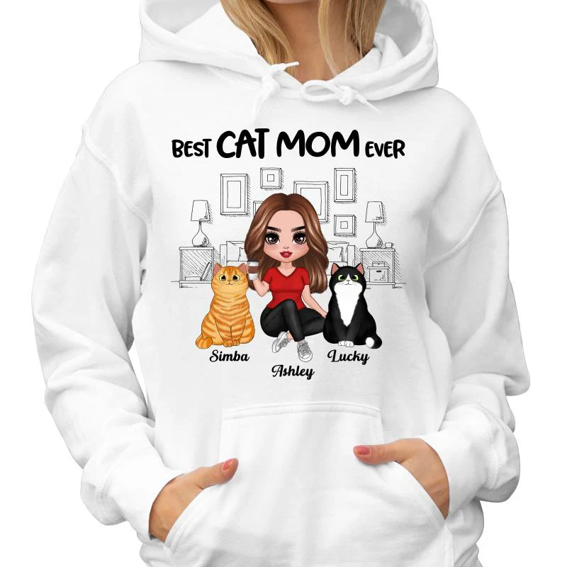Outline Background In House Best Cat Mom Ever Personalized Shirt - Image 4