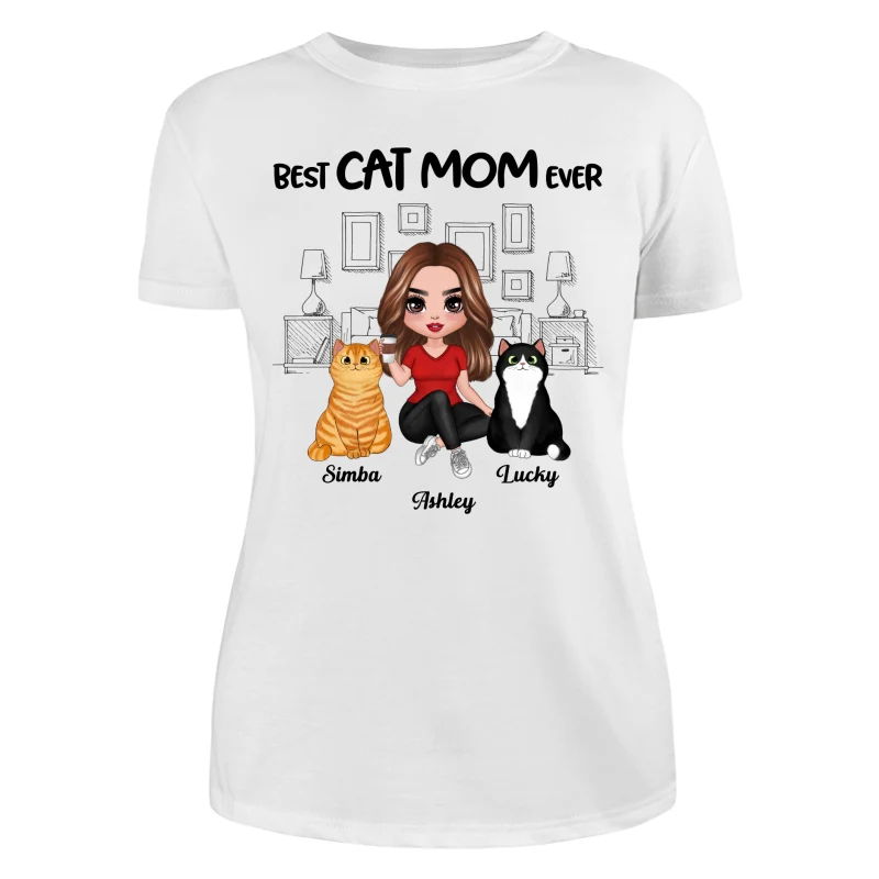 Outline Background In House Best Cat Mom Ever Personalized Shirt - Image 9