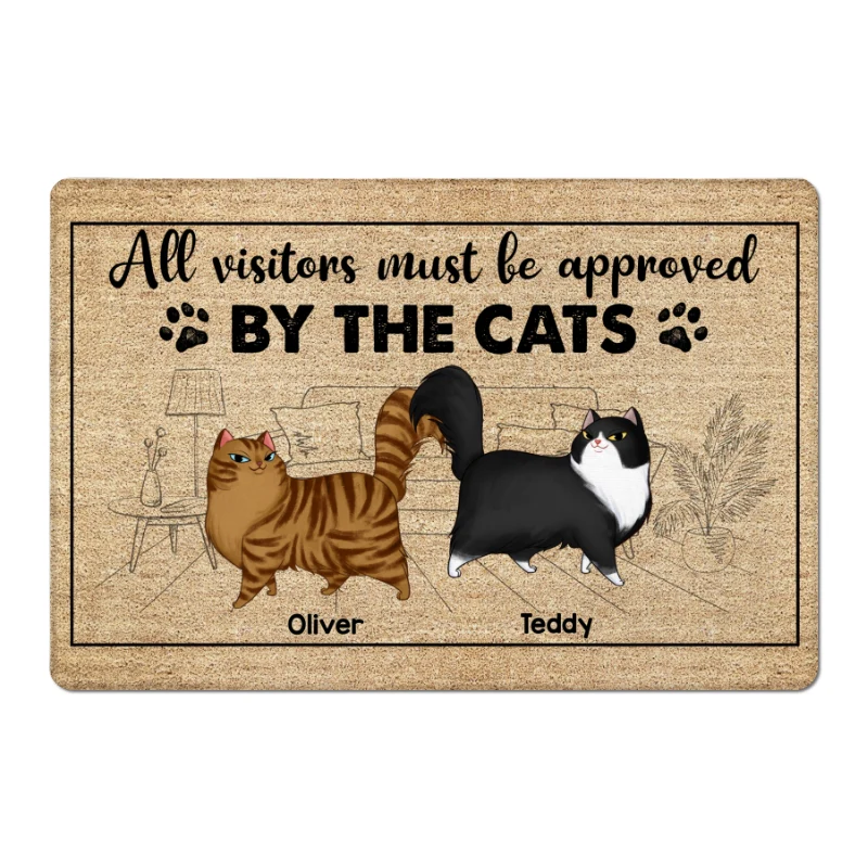 Outline Background In House Cartoon Walking Fluffy Cats Personalized Doormat - Image 3