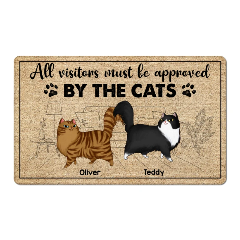 Outline Background In House Cartoon Walking Fluffy Cats Personalized Doormat - Image 5