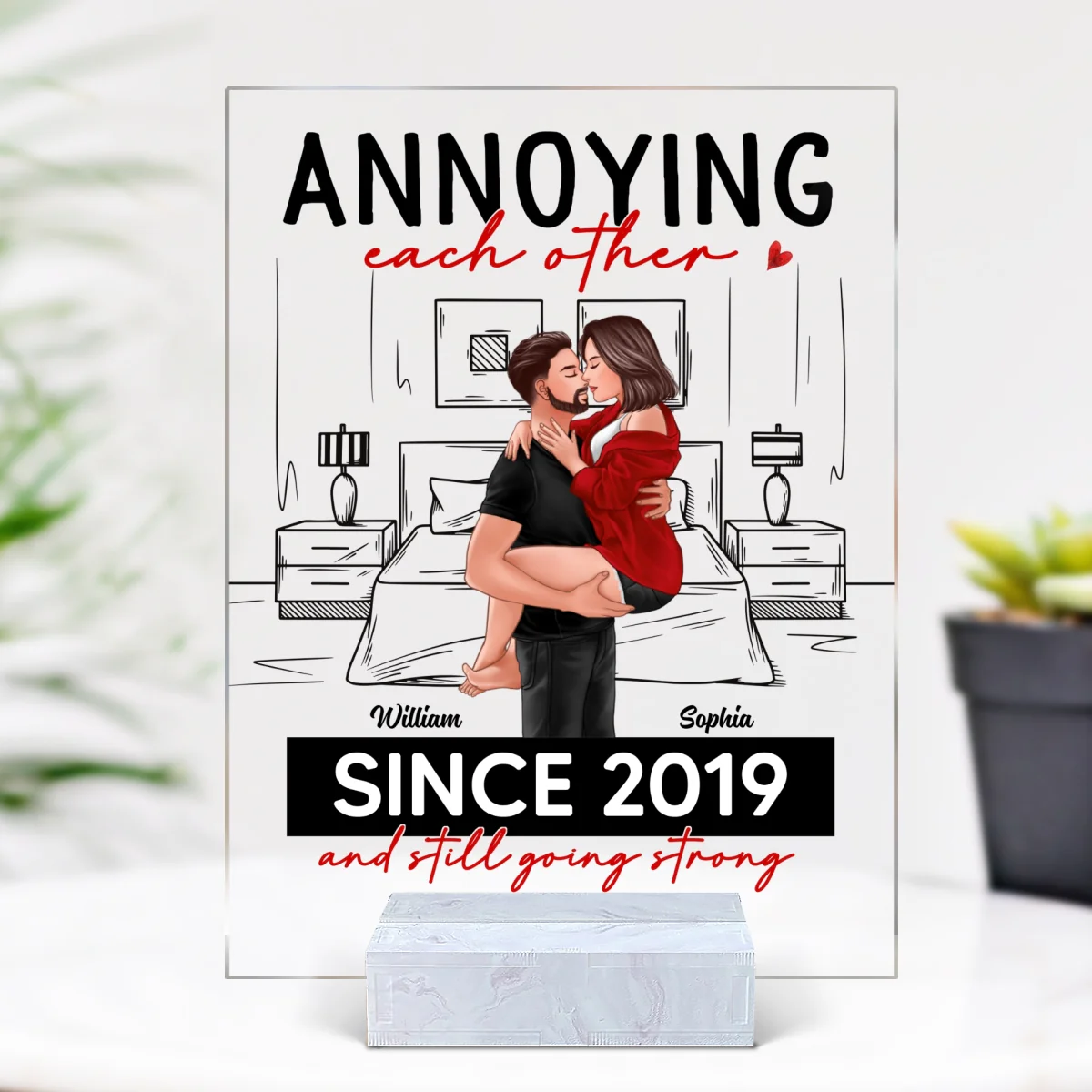 Outline Background Man Holding Woman Kissing Couple Gift For Him For Her Personalized Acrylic Plaque - Image 4